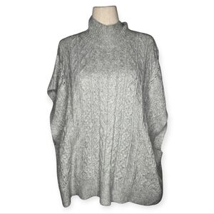 Rachel Zoe Gray Cable Knit Poncho Sweater Mock Turtleneck 2X Oversized